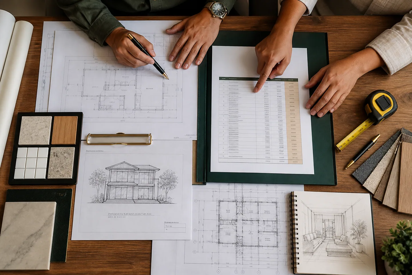 Gambar desain, RAB, dan sampel material untuk perencanaan renovasi rumah